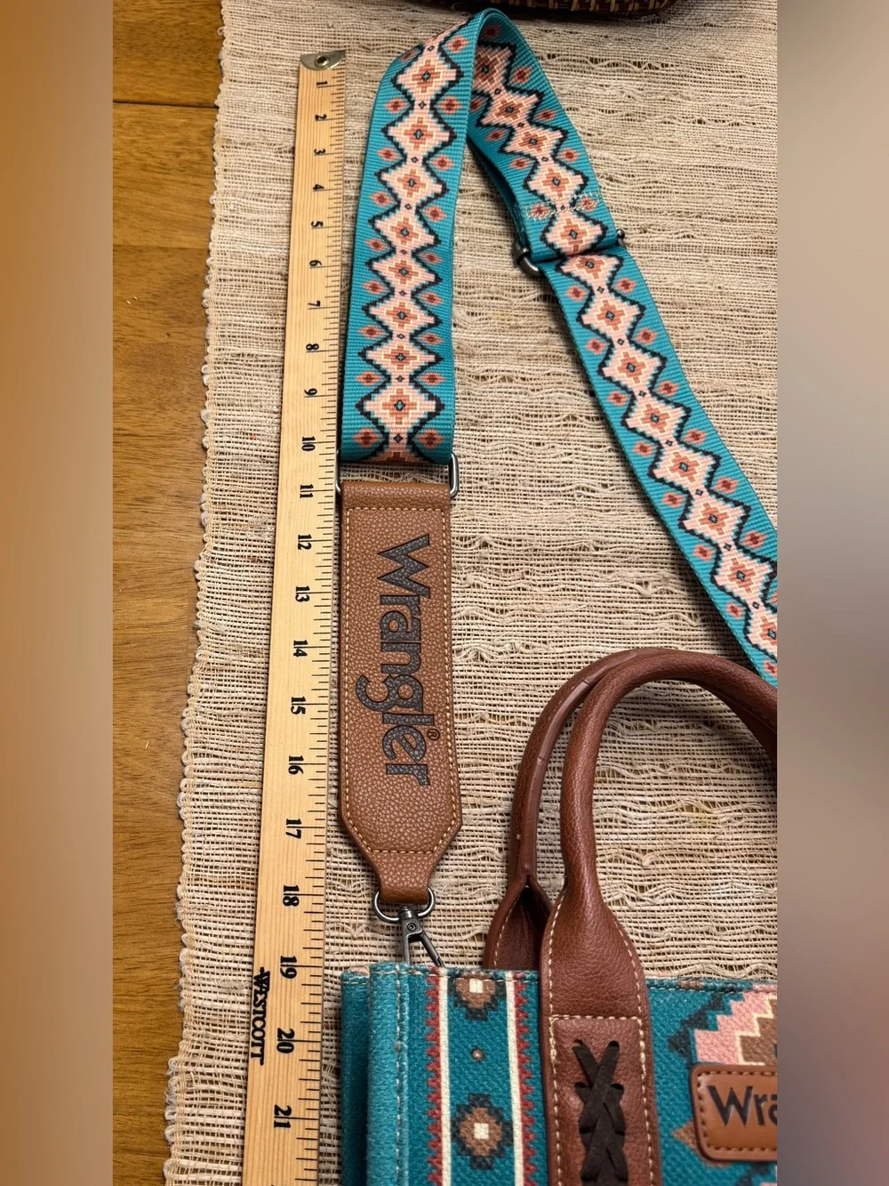 Wrangler Turquoise Aztec Canvas Satchel Crossbody Western Bag